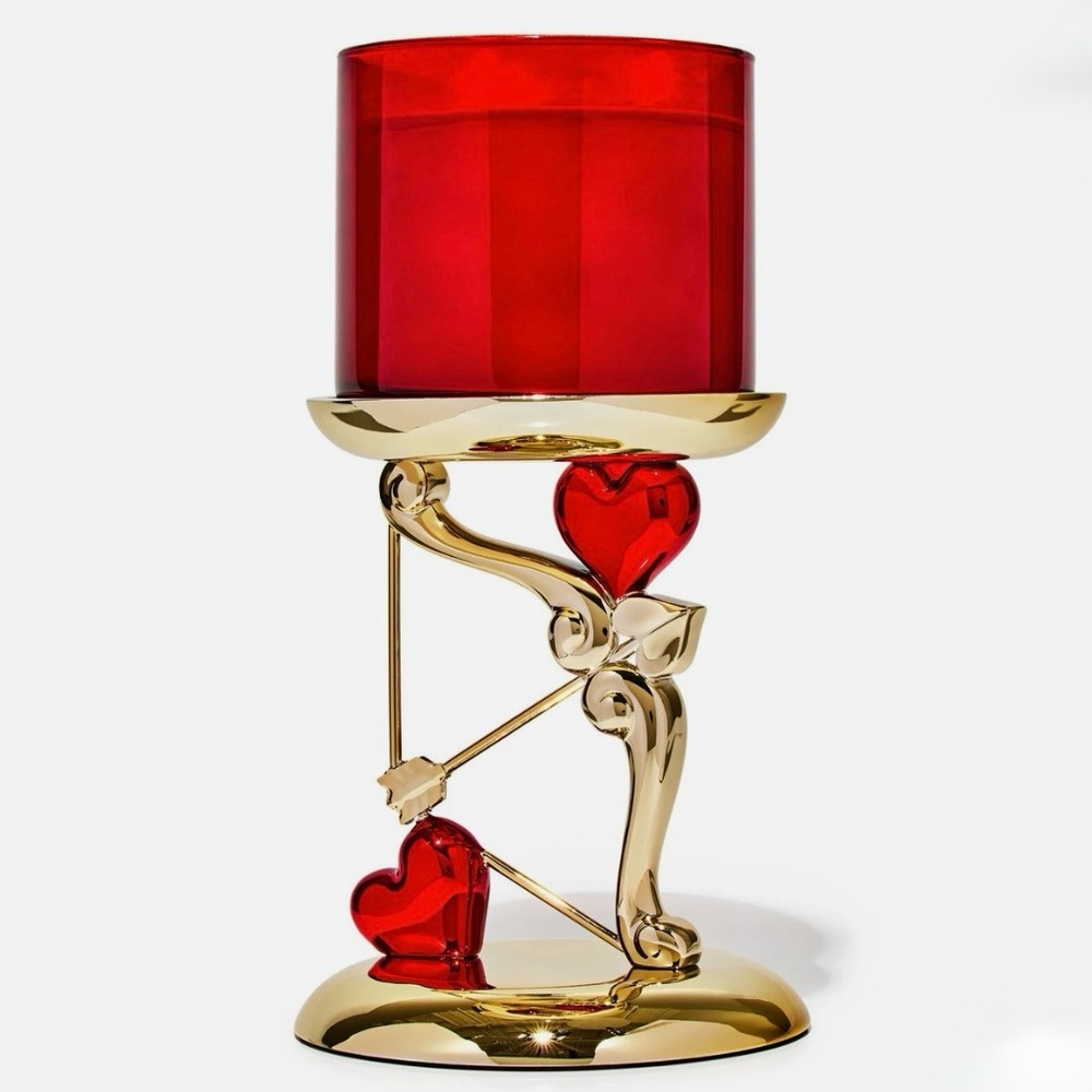 New Bath And Body Works Valentines Day Red and Gold Heart Candle Holder